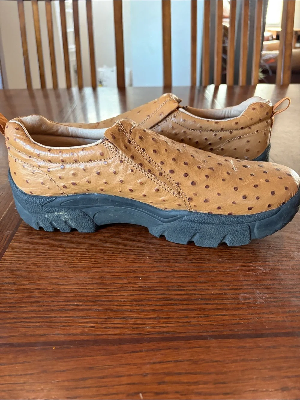 Roper Men's Tan/Brown Ostrich-Textured Slip-On Shoes